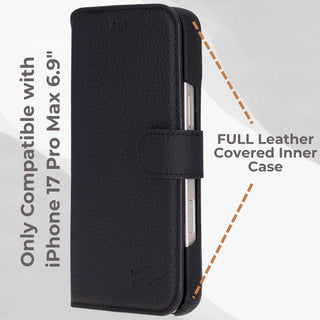 VENOULT™  Detachable Wallet Case for iPhone 17 Pro Max – Full-Grain Genuine Leather, MagSafe Compatible