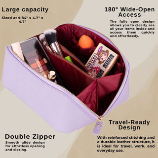 VENOULT Handmade Full-Grain Leather Makeup Bag – 180° Wide-Open Travel Make Up Bag