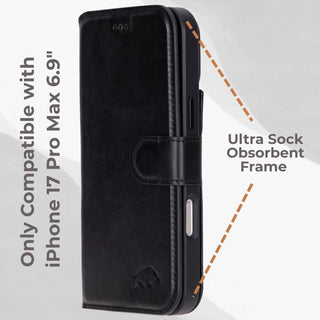 VENOULT™  Detachable Wallet Case for iPhone 17 Pro Max – Full-Grain Genuine Leather, MagSafe Compatible