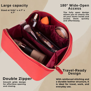 VENOULT Handmade Full-Grain Leather Makeup Bag – 180° Wide-Open Travel Make Up Bag