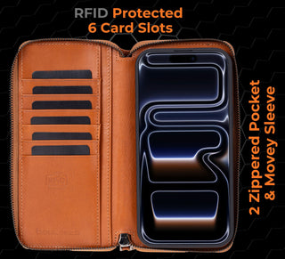 VENOULT™ Zippered Leather Wallet Case for iPhone 18 Pro, 17 Pro & 17 Pro Max