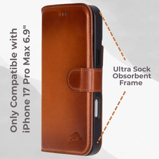VENOULT™  Detachable Wallet Case for iPhone 17 Pro Max – Full-Grain Genuine Leather, MagSafe Compatible