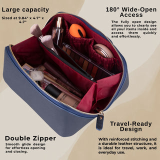 VENOULT Handmade Full-Grain Leather Makeup Bag – 180° Wide-Open Travel Make Up Bag