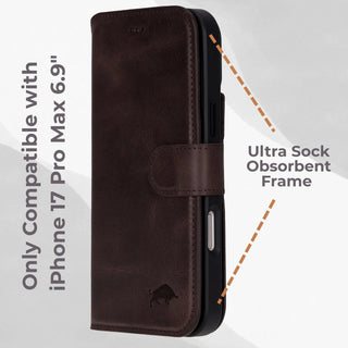 VENOULT™  Detachable Wallet Case for iPhone 17 Pro Max – Full-Grain Genuine Leather, MagSafe Compatible