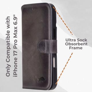 VENOULT™  Detachable Wallet Case for iPhone 17 Pro Max – Full-Grain Genuine Leather, MagSafe Compatible