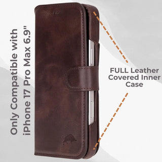 VENOULT™  Detachable Wallet Case for iPhone 17 Pro Max – Full-Grain Genuine Leather, MagSafe Compatible