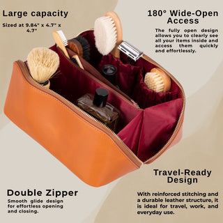 VENOULT Handmade Full-Grain Leather Makeup Bag – 180° Wide-Open Travel Make Up Bag