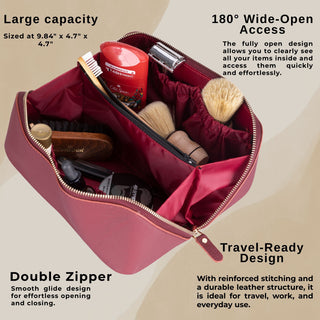 VENOULT Handmade Full-Grain Leather Makeup Bag – 180° Wide-Open Travel Make Up Bag