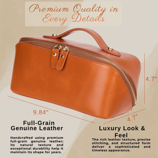 VENOULT Handmade Full-Grain Leather Makeup Bag – 180° Wide-Open Travel Make Up Bag