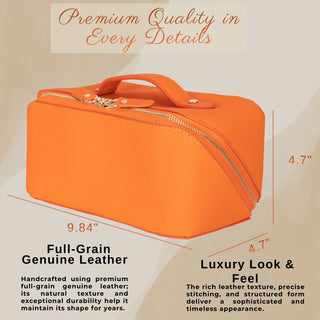 VENOULT Handmade Full-Grain Leather Makeup Bag – 180° Wide-Open Travel Make Up Bag