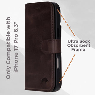 VENOULT™  Detachable Wallet Case for iPhone 17 Pro – Full-Grain Genuine Leather, MagSafe Compatible