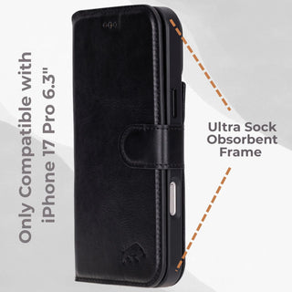 VENOULT™  Detachable Wallet Case for iPhone 17 Pro – Full-Grain Genuine Leather, MagSafe Compatible