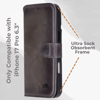 VENOULT™  Detachable Wallet Case for iPhone 17 Pro – Full-Grain Genuine Leather, MagSafe Compatible