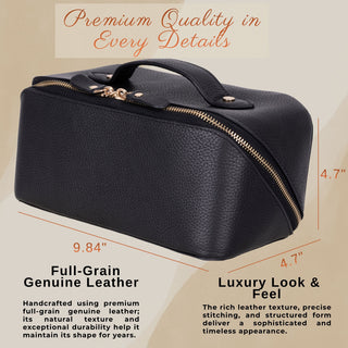 VENOULT Handmade Full-Grain Leather Makeup Bag – 180° Wide-Open Travel Make Up Bag