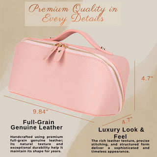 VENOULT Handmade Full-Grain Leather Makeup Bag – 180° Wide-Open Travel Make Up Bag