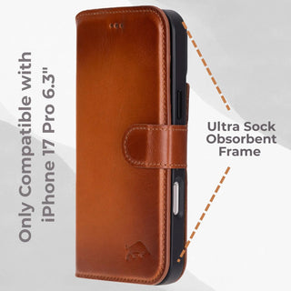VENOULT™  Detachable Wallet Case for iPhone 17 Pro – Full-Grain Genuine Leather, MagSafe Compatible