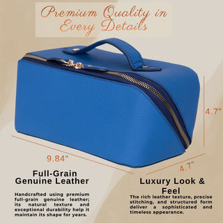 VENOULT Handmade Full-Grain Leather Makeup Bag – 180° Wide-Open Travel Make Up Bag