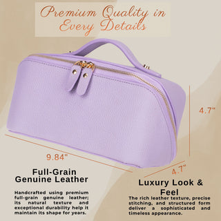 VENOULT Handmade Full-Grain Leather Makeup Bag – 180° Wide-Open Travel Make Up Bag