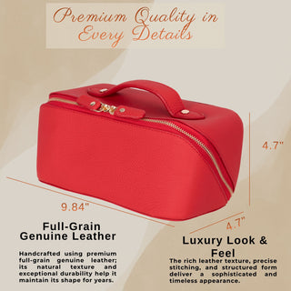 VENOULT Handmade Full-Grain Leather Makeup Bag – 180° Wide-Open Travel Make Up Bag