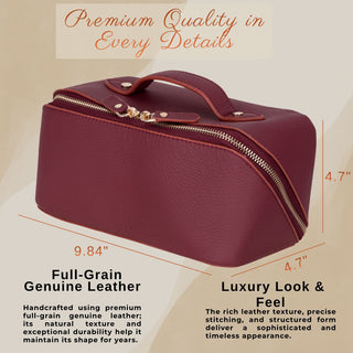 VENOULT Handmade Full-Grain Leather Makeup Bag – 180° Wide-Open Travel Make Up Bag