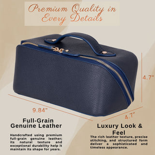 VENOULT Handmade Full-Grain Leather Makeup Bag – 180° Wide-Open Travel Make Up Bag