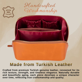 VENOULT Handmade Full-Grain Leather Makeup Bag – 180° Wide-Open Travel Make Up Bag