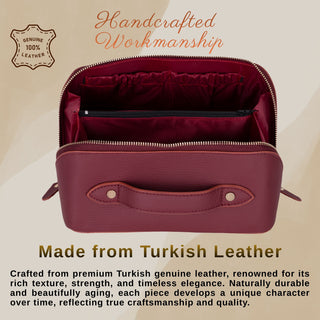 VENOULT Handmade Full-Grain Leather Makeup Bag – 180° Wide-Open Travel Make Up Bag