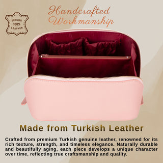 VENOULT Handmade Full-Grain Leather Makeup Bag – 180° Wide-Open Travel Make Up Bag