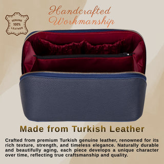 VENOULT Handmade Full-Grain Leather Makeup Bag – 180° Wide-Open Travel