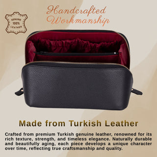 VENOULT Handmade Full-Grain Leather Makeup Bag – 180° Wide-Open Travel Make Up Bag