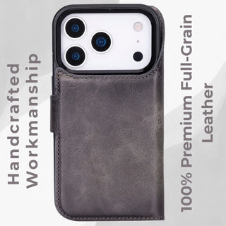 VENOULT™  Detachable Wallet Case for iPhone 17 Pro – Full-Grain Genuine Leather, MagSafe Compatible