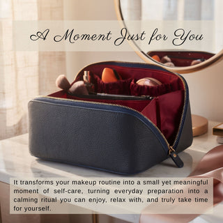 VENOULT Handmade Full-Grain Leather Makeup Bag – 180° Wide-Open Travel Make Up Bag