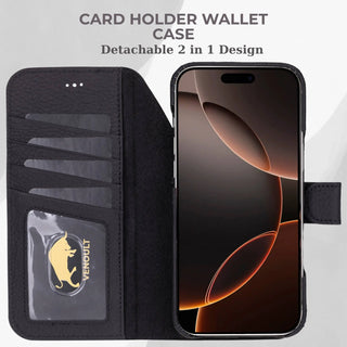 VENOULT™  Detachable Wallet Case for iPhone 17 Pro Max – Full-Grain Genuine Leather, MagSafe Compatible