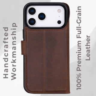 VENOULT™  Detachable Wallet Case for iPhone 17 Pro – Full-Grain Genuine Leather, MagSafe Compatible
