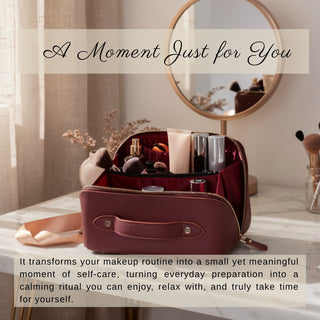 VENOULT Handmade Full-Grain Leather Makeup Bag – 180° Wide-Open Travel Make Up Bag