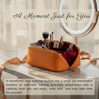 VENOULT Handmade Full-Grain Leather Makeup Bag – 180° Wide-Open Travel Make Up Bag