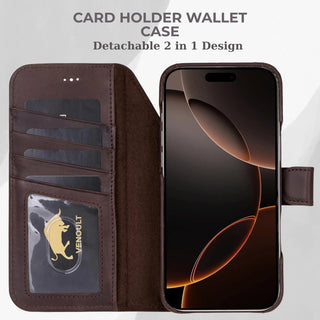 VENOULT™  Detachable Wallet Case for iPhone 17 Pro Max – Full-Grain Genuine Leather, MagSafe Compatible