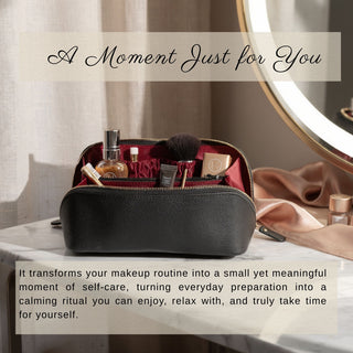 VENOULT Handmade Full-Grain Leather Makeup Bag – 180° Wide-Open Travel Make Up Bag