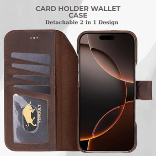 VENOULT™  Detachable Wallet Case for iPhone 17 Pro Max – Full-Grain Genuine Leather, MagSafe Compatible
