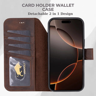 VENOULT™  Detachable Wallet Case for iPhone 17 Pro – Full-Grain Genuine Leather, MagSafe Compatible