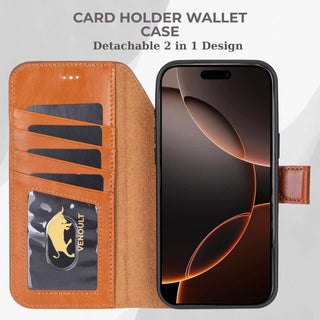 VENOULT™  Detachable Wallet Case for iPhone 17 Pro – Full-Grain Genuine Leather, MagSafe Compatible