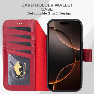 VENOULT™  Detachable Wallet Case for iPhone 17 Pro – Full-Grain Genuine Leather, MagSafe Compatible