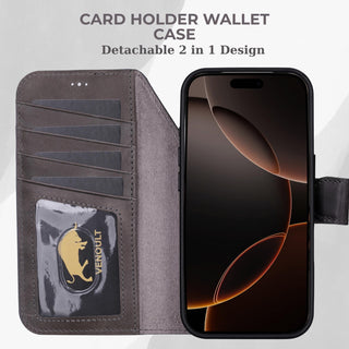 VENOULT™  Detachable Wallet Case for iPhone 17 Pro – Full-Grain Genuine Leather, MagSafe Compatible