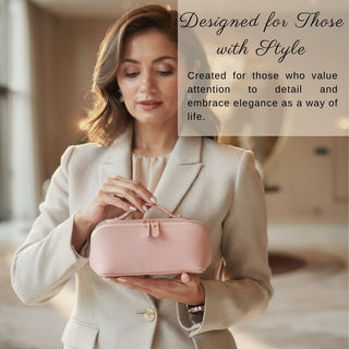 VENOULT Handmade Full-Grain Leather Makeup Bag – 180° Wide-Open Travel Make Up Bag