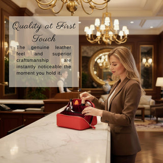 VENOULT Handmade Full-Grain Leather Makeup Bag – 180° Wide-Open Travel Make Up Bag