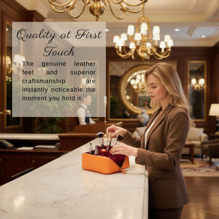 VENOULT Handmade Full-Grain Leather Makeup Bag – 180° Wide-Open Travel Make Up Bag