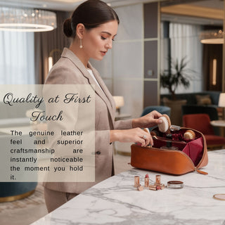 VENOULT Handmade Full-Grain Leather Makeup Bag – 180° Wide-Open Travel Make Up Bag