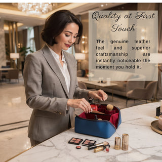 VENOULT Handmade Full-Grain Leather Makeup Bag – 180° Wide-Open Travel Make Up Bag
