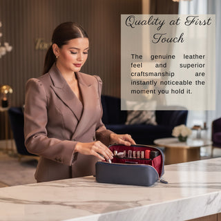 VENOULT Handmade Full-Grain Leather Makeup Bag – 180° Wide-Open Travel Make Up Bag