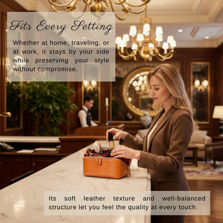 VENOULT Handmade Full-Grain Leather Makeup Bag – 180° Wide-Open Travel Make Up Bag